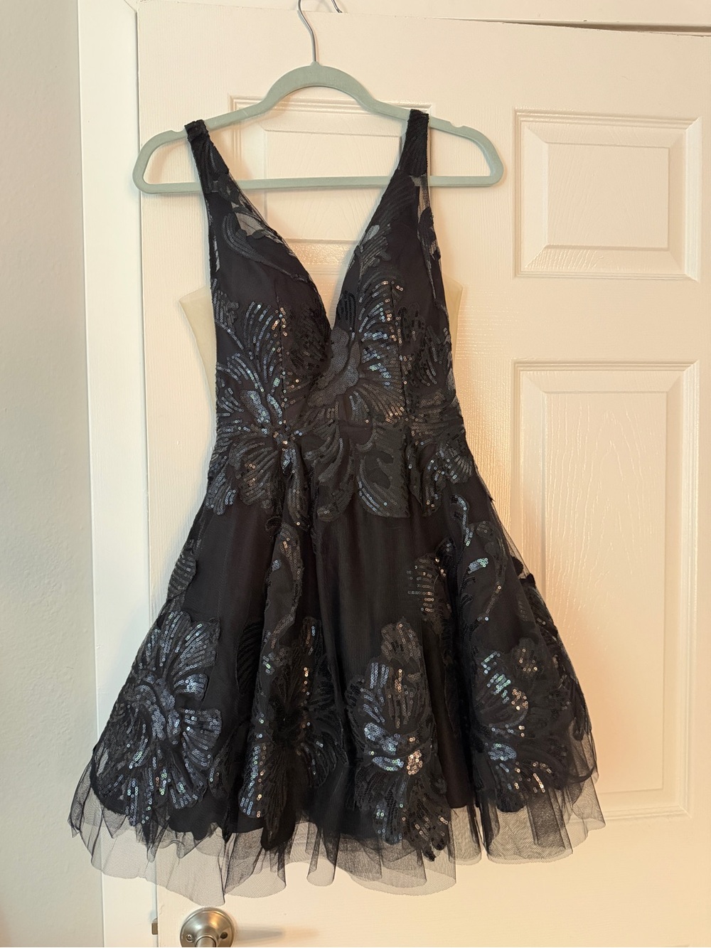 Sophia Thomas Black Floral Sequin Dress XS